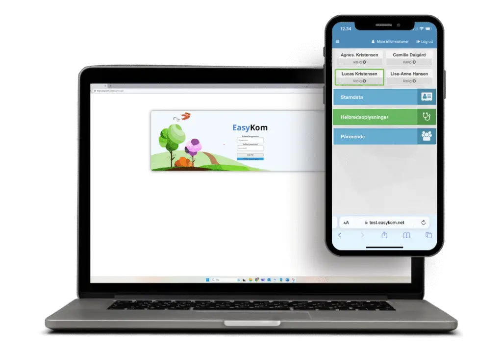 EasyKom samlet softwareløsning vist på computer og mobil